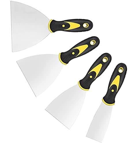 Image of KZXXZH Wallpaper Scrapers, 1.5'', 3'', 4'', 5'' Wide Putty Knife Set, Metal Spackle Knives Paint Tools for Wallpaper/Decals/Drywall Finishing/Plaster Scraping (4 Pack)