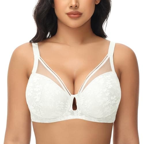 Image of FallSweet Push Up Lace Bras for Women Underwired Padded Add one Cup Sexy Bra(White,38C)