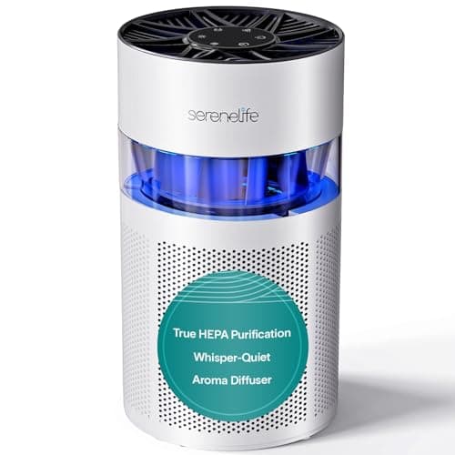 Image of SereneLife HEPA Air Purifier for Bedroom Home– Small Quiet Air Cleaner with Aroma Box & Ambient Light, Timer, Sleep Mode, 2 Fan Speeds with Filter Change Reminder and H13 HEPA Filter, White