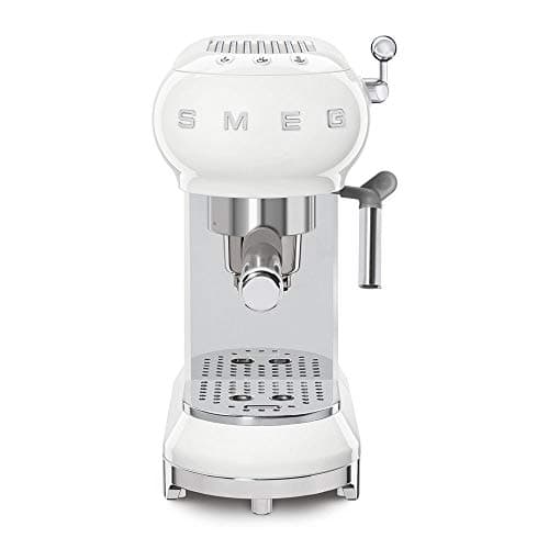 Image of Smeg ECF02WHUK Espresso Coffee Machine with Steam Wand, 1950s Retro Design,stainless steel filter holder, an anti-drip system, White