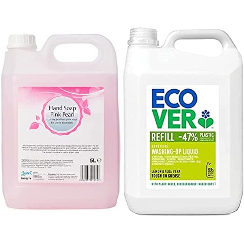 Image of 2Work 2W03974 5 L Hand Soap, Pack of 1, Pink Pearl & Ecover Washing Up Liquid Refill, Lemon & Aloe Vera, 5 L