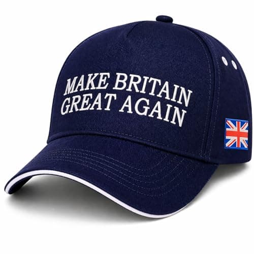 Image of Make Britain Great Again Cap British Patriotic Baseball Cap Embroidered Union Jack Flag MBGA Red, Navy Blue, White, Black Political Pride Statement Adjustable Strap England Summer Hat Funny Unisex