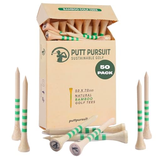Image of Golf Tees - 7cm/ 70mm Bamboo Golf Tee - Biodegradable Golf Tees Wooden - Strong & Sustainable Bamboo Tees - Golf Gifts for Men - Golf accessories for men - Tee in Multiple Colours in 50 & 25 Packs