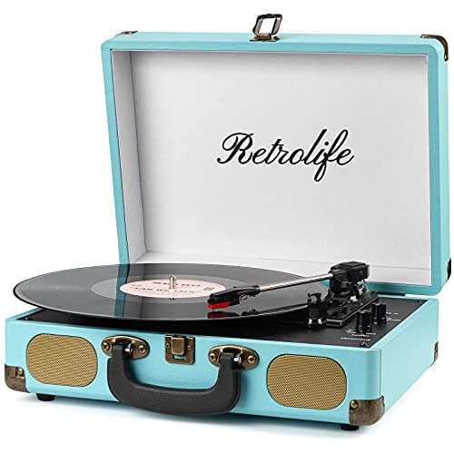 Image of Retrolife Vinyl Record Player 3-Speed Bluetooth Suitcase Portable Belt-Driven Record Player with Built-in Speakers RCA Line Out AUX in Headphone Jack Vintage Turntable