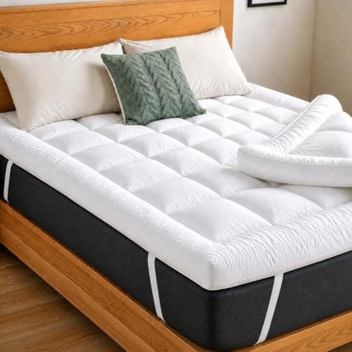 Image of HNL® Luxury Hotel-Quality Mattress Topper Double Bed | 10cm Extra Thick Microfiber Double Mattress Toppers with Elastic Corner Straps, Deep Cooling Doubles Topper | Soft, Breathable & Machine Washable