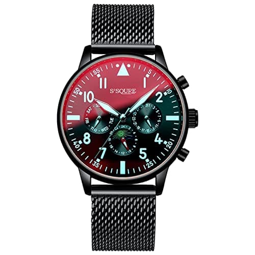 Image of Gute Men's Watch,Automatic Mechanical Wristwatch,Black Analog Stainless Steel Watchband,Sports Watches,Date,Present(Black)