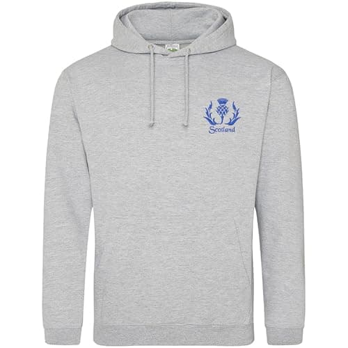 Image of Purple Print House Embroidered Scotland Thistle Hoodie Men Scotland St Andrews Rugby Country Him Her Hooded Top, XL, Ash Grey