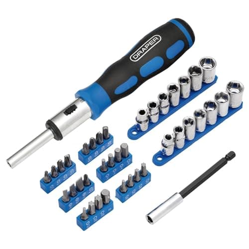 Image of Draper 21010 Ratchet Screwdriver Socket and Bit Set, 1/4" Sq. Dr. (40 Piece)