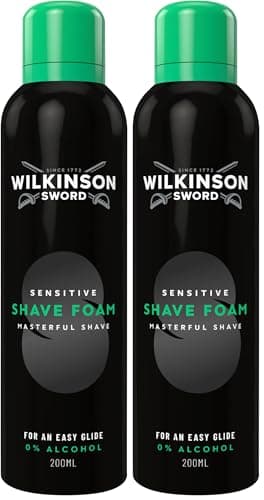 Image of Wilkinson Sword Sensitive Shave Foam, Great Addition to Wash Bags for Men's Grooming, Shaving Foam for Men, Sensitive Skin, 200ml (Pack of 2)