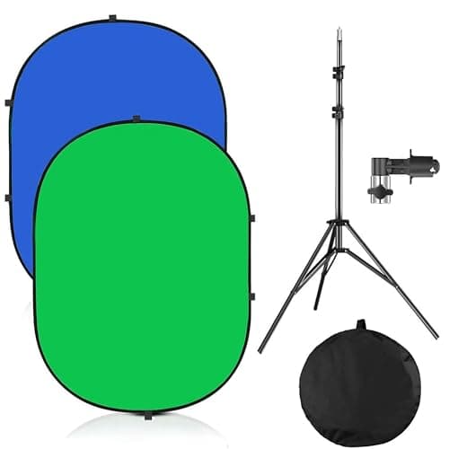 Image of YUOCU 5x7ft/1.5x2m Chromakey Backdrop with 7.8ft/2.4m Stand, 2-in-1 Green Screen and Blue Screen Reversible Collapsible Background Panel for Photography Studio, Live Streaming, Video Shooting, Games