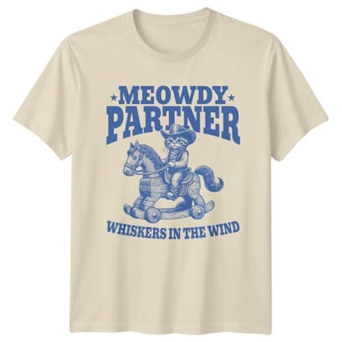 Image of Sassy Souls Meowdy Partner Whiskers in The Wind T-Shirt Cat Lover Cowboy Western Rocking Horse Humor Birthday Gift for Him and Her 2XL