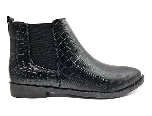 Image of Womens Boots Ladies Comfortable Wide Fit Chelsea Boots Ankle Boots Stylish Classic Shoes for Adults Black Croc Size 4