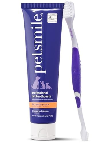 Image of Petsmile Professional Pet Teeth Brushing Kit for Cats & Dogs - Only VOHC Accepted Toothpaste & Patented Toothbrush - Proven to Control Plaque & Tartar Calprox Formula (Say Cheese, 119 g, 4.2 Oz)