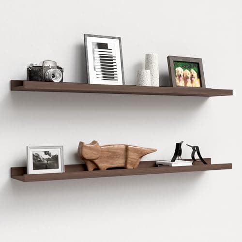 Image of RICHER HOUSE Walnut Floating Shelves for Wall Set of 2, 90 CM Wood Floating Shelves Modern for Photo Ledge Display, Wall Decor, for Room Decor, Living Room, Bedroom, Bathroom, Kitchen, Laundry