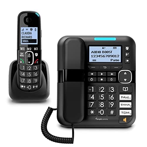Image of Amplicomms BigTel 1580 Corded Big Button Phone for Elderly with Answering Machine and Additional Handset - Loud Phones for Hard of Hearing - Hearing Aid Compatible Phones - Cordless Number Telephone