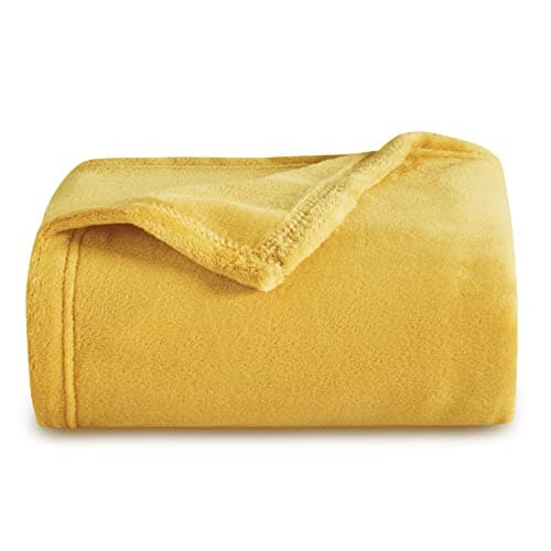 Image of Bedsure Fleece Throw Blanket for Sofa - Soft Cosy Fluffy Blankets for Bed, Warm Single Throws for Audlts, Mustard, 130x150 cm