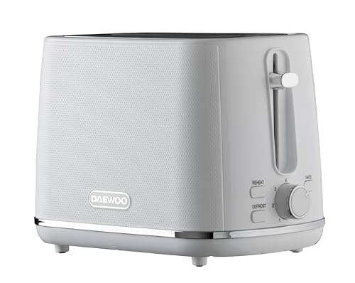 Image of Daewoo Stirling Collection, 2 Slice Toaster, Easy Cleaning, Safety Features, Cord Storage, High Lift Lever, Browning Controls, Defrost, Reheat, Cancel Functions, Stainless Steel, White