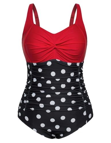 Image of Hanna Nikole Women's Plus Size Vintage Beach One-Piece Swimsuit Fashion One-Piece Swimsuit 22W Red Polka Dot Print
