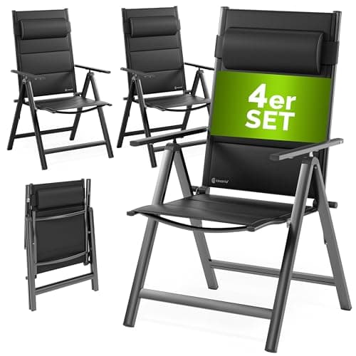 Image of CASARIA® 4x Bern Premium High Back Folding Aluminium Garden Chairs | 8-Point Reclining Padded Armchair | Foldable Lightweight Outdoor Patio Balcony Garden Dining Furniture | Anthracite