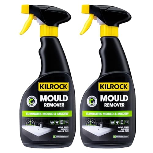 Image of Kilrock Mould Remover Spray 2 x 500ml - Eliminates Mould & Mildew - Removes Mould from Tiles, Walls, Ceilings, Bathrooms, Kitchens, Basements, Balconies, Saunas, Sheds and Garden Ornaments