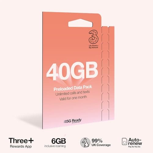 Image of Three Mobile PAYG Voice SIM Pack - 40GB - £10