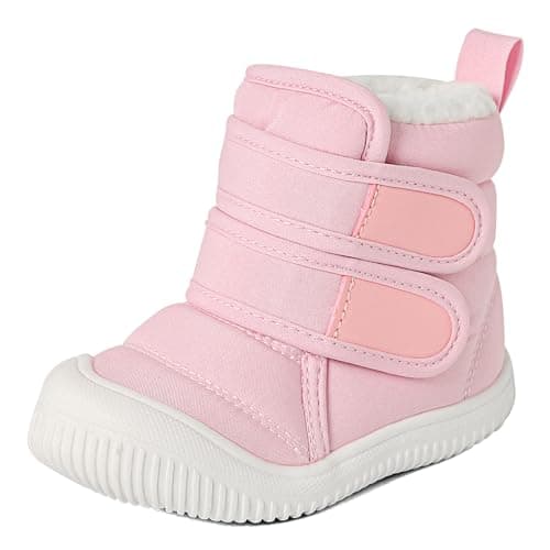 Image of MASOCIO Baby Shoes Girls Winter Snow Boots Infant Toddler Kids Warm Fleece Lined Furry Fluffy Booties Slippers First Walking 12-18 Months Size 4 UK Child Pink