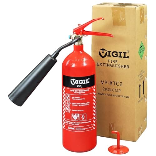 Image of Vigil 2kg CO2 Fire Extinguisher - Class B Fire Extinguisher for Flammable Liquid & Electrical Fires - High Performance 34B Rating - BS EN3 - Wall Bracket Included - 5 Year Warranty