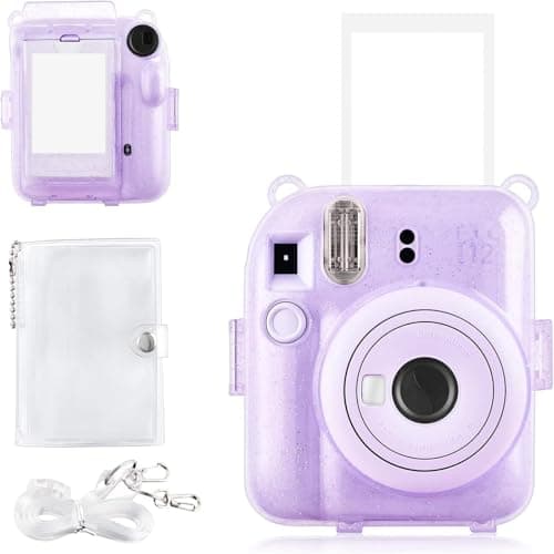 Image of Rieibi Clear Case Compatible with Fuji Instax Mini 12 - for Glitter instax 12 Case Bag for Fujifilm Instax Mini 12 Instant Camera with Back Pocket, Strap and Photo Album - Glitter Purple