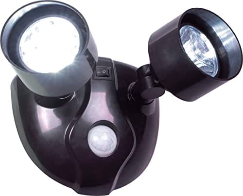 Image of St. Helens Home & Garden Outdoor Weatherproof Twin Head Battery Operated Motion Sensor Security Light with Rotaing Easy Postion Heads, Bright LED's, Day Night Sensor for Gardens, Yards, Walls, Fenses
