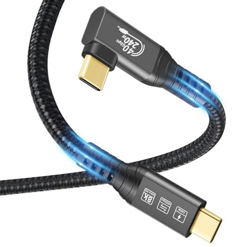 Image of USB4 40G 240W 0.5M Cable - Thunderbolt 4, 8K @ 60Hz HDR, USB C to USB C, 90 Degree for MacBook, M2, M3, Mac Studio SSD