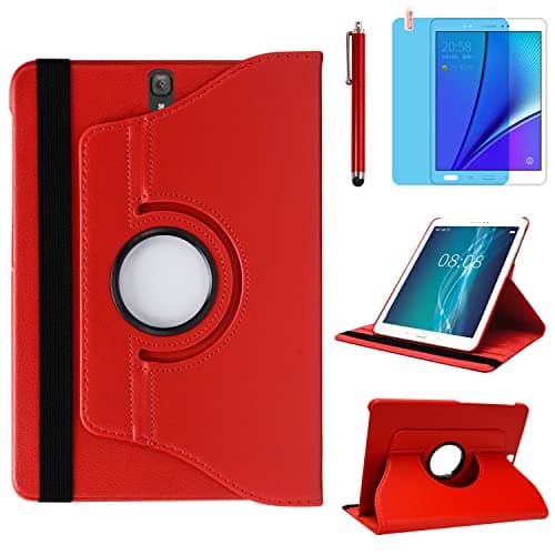 Image of Case for Samsung Galaxy Tab S3 9.7 inch 2017 (SM-T820 SM-T825 SM-T827),360 Degree Rotating Stand Case Smart Full Protective Cover,with Stylus Pen,Screen Film (Red)