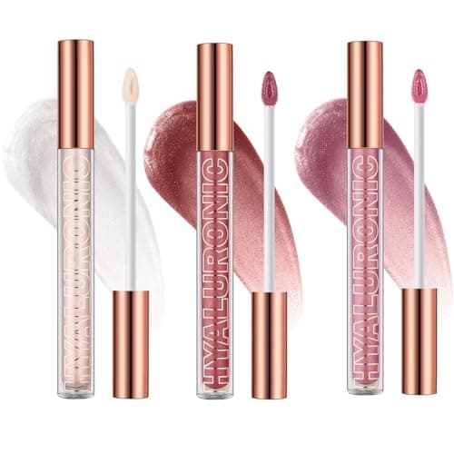 Image of Ofanyia Hyaluronic Acid Lip Gloss, Shimmer Plumping Liquid Lipstick, Moisturizing Long-lasting Smooth Texture Lifter Lip Gloss with Heart Brush (3Colors(01+02+03))