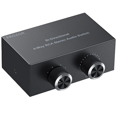 Image of PROZOR RCA Audio Switcher 4(1)-In-1(4)-Out with Volume Control and Selection Button 4 Way Bi-Directional Switcher Gold-Plated Interface Speaker Switch Box with 1.5m/4.9ft RCA Cable for Speaker DVD