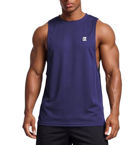 Image of Men Mesh Sport Tank Top Deep Armhole Split Hem Sleeveless Training Vest Loose Fit Breathable Workout Shirt for Gym Running Fitness Summer Wear Purple M