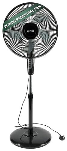 Image of Zuvo 16 Inch Pedestal Fan | Oscillating Standing Electric Fan with Adjustable Height & Tilt | Powerful Floor Fan for Bedroom, Living Room & Home | 3 Speed Cooling Fan (Black)