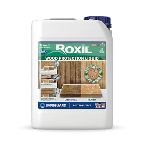 Image of Roxil Wood Waterproofing Liquid (5L Clear) Wood Preserver Outdoor, Wood Sealer for decking, Fence, Sheds and Furniture