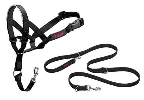 Image of HALTI Headcollar Size 3, Black & HALTI Training Leash Size Large, Black Combination Pack - Stop Your Dog Pulling on the Leash. Adjustable, Lightweight with Padded Nose Band. Suitable for Medium Dogs