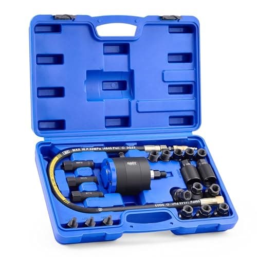 Image of Orion Motor Tech Pneumatic Injector Puller Set for Diesel Engines, 23pc 5-8 Bar Air Vibration Injector Removal Tool Kit with Extractor Hammer, 19 Adapters, Extension Hose, and EU US Connectors