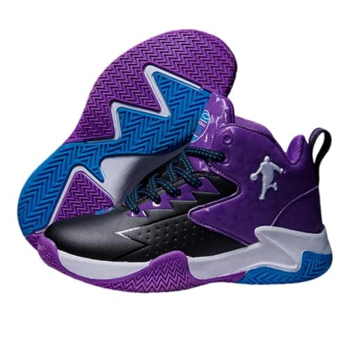 Image of Hixingo Boys Basketball Shoes Kids Girls Basketball Trainers Tennis Running Trainers Lightweight Non-Slip Sneaker Breathable Unisex Sport Shoes for Teenagers Children Purple