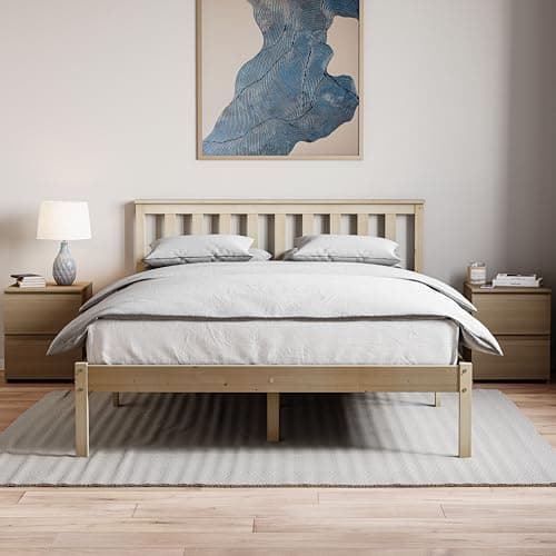 Image of Vida Designs Milan Double Bed, 4ft6, Bed Frame, Solid Pine Wood, Headboard, Low Foot End, Bedroom Furniture, Pine