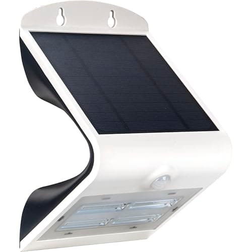 Image of Luceco Solar Powered LED Outdoor Wall Light with PIR Motion Sensor, Security Light, Exterior Lighting, Curved Design, Adjustable, Guardian, White, IP44, 3.2W,400lm, 4000K, LEXS40W40