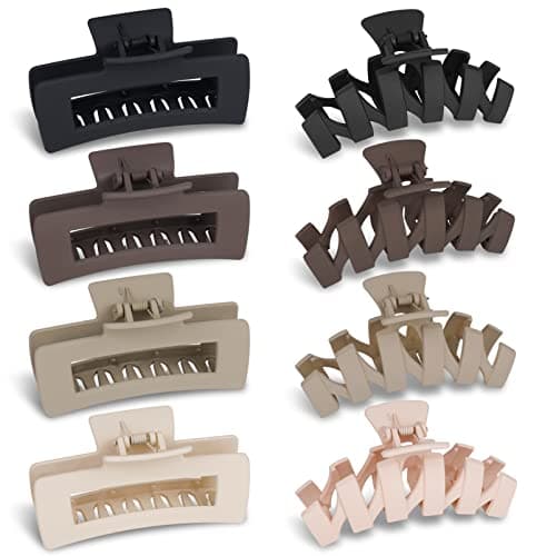 Image of 8 Pack 4.4 Inch Large Hair Claw Clips for Women Thin Thick Hair, Big Matte Square Hair Clips,Strong Hold Jaw Clip Neutral Color
