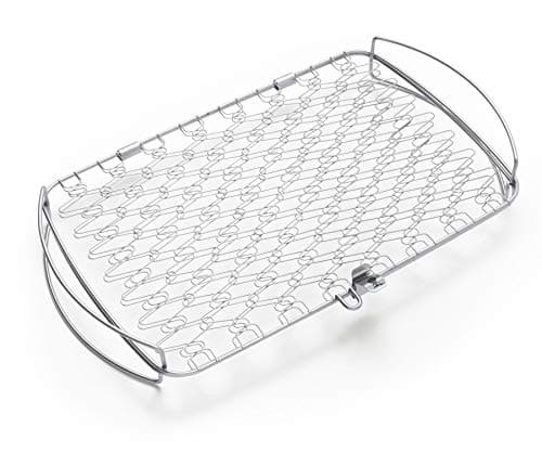 Image of Weber Fish & Vegetable Holder/Basket - Large (46 x 28cm), made of Stainless Steel, Ideal for BBQ/Grilling delicate food, easy turning on the Grill, dishwasher safe - Silver (6471)