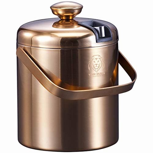 Image of VINN DUNN Ice Bucket with Lid 1.2 Litre Stainless Steel Double Walled Ice Bucket Insulated with Concealed Tong&Carry Handle(Warm Sunset Gold)