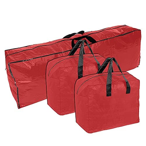 Image of Ram® 3 X Red Extra Large Christmas Tree Storage Bag With 2 x Christmas Decorations Bag For Baubles, Tinsel, String Lights