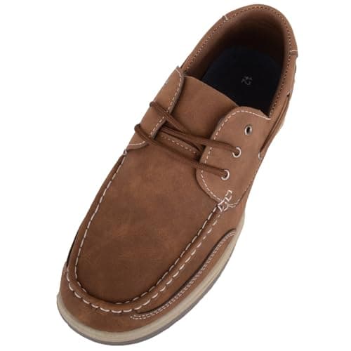 Image of ABSOLUTE FOOTWEAR Mens Lace Up Faux Leather Casual Smart Boat Shoes, Brown, UK 9