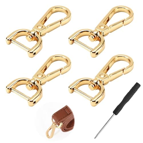 Image of 4pcs D Rings for Bags Snap Hook Swivel Clasp with 1pcs Small Screwdrivers Detachable Replacement Metal Lobster Claw Rotary Snap Ring DIY Accessories Purse Crossbody Leather Handbags(Gold)