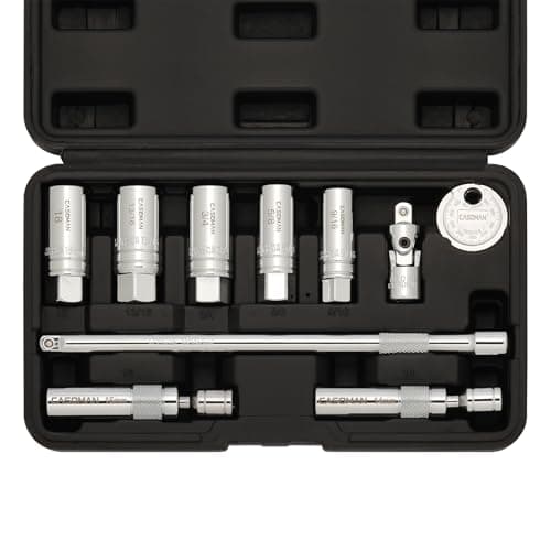 Image of CASOMAN 10PCS 3/8" Drive Magnetic Spark Plug Socket Set, 6PT&12PT, Include Extension Bar, Unviersal Joint & Spark Plug Gapper, CR-V Steel