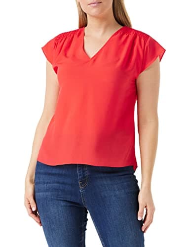 Image of French Connection Crepe Light V Neck Shoulder Top, Bittersweet, S