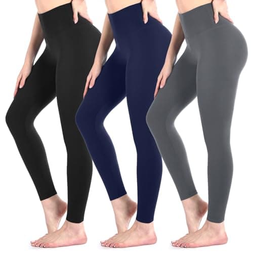 Image of Sanpetix 3 Pack Black Leggings for Women, High Waisted Buttery Soft Leggings for Workout Running Yoga 3Black/Grey/Navy SM